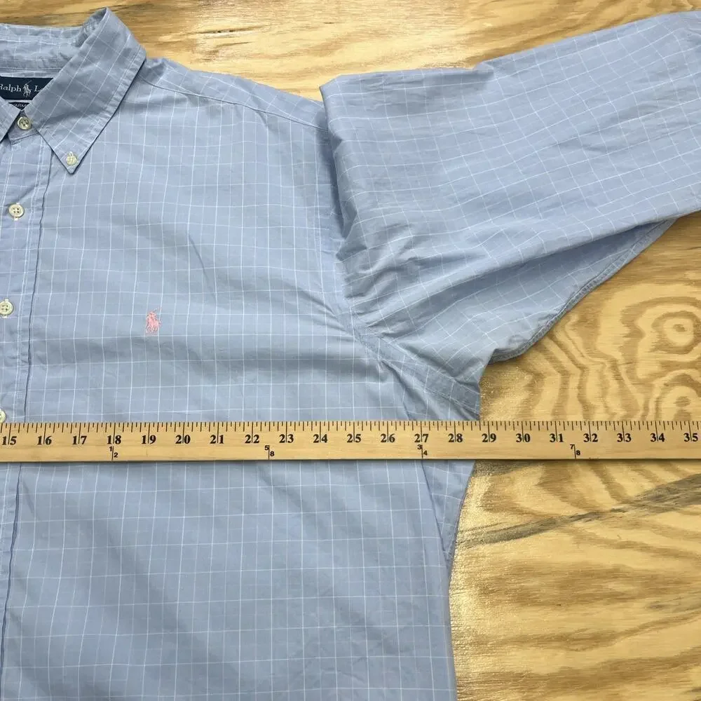 Vintage Ralph Lauren Yarmouth Shirt 17.5 36/37 Lightweight Blue Plaid Career
